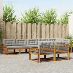 vidaXL Buiten bankenset met kussen 8 pcs Natuurlijk en Lichtgrijs