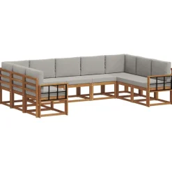 vidaXL Buiten bankenset met kussen 9 pcs Natuurlijk en Lichtgrijs