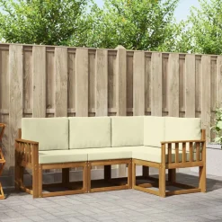 vidaXL Buiten bankenset met kussen 4 pcs Natuurlijk en Crème