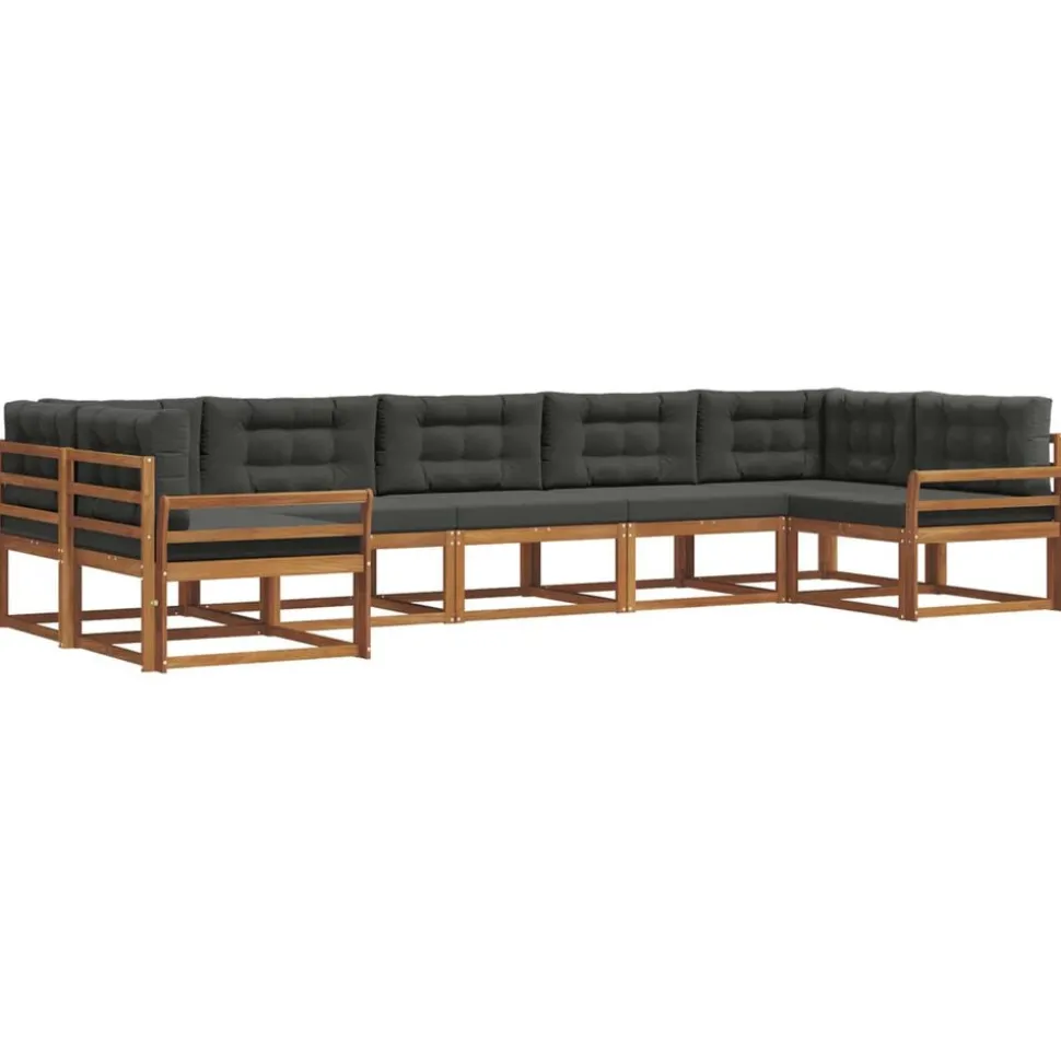 vidaXL Buiten bankenset met kussen 7 pcs Natuurlijk en Antraciet