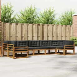 vidaXL Buiten bankenset met kussen 7 pcs Natuurlijk en Antraciet