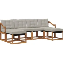 vidaXL Buiten bankenset met kussen 6 pcs Natuurlijk en Lichtgrijs