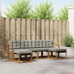 vidaXL Buiten bankenset met kussen 6 pcs Natuurlijk en Lichtgrijs