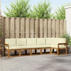 vidaXL Buiten bankenset met kussen 6 pcs Natuurlijk en Crème