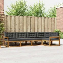 vidaXL Buiten bankenset met kussen 5 pcs Natuurlijk en Antraciet