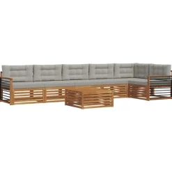 vidaXL Buiten bankenset met kussen 7 pcs Natuurlijk en Lichtgrijs