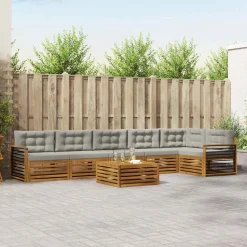 vidaXL Buiten bankenset met kussen 7 pcs Natuurlijk en Lichtgrijs
