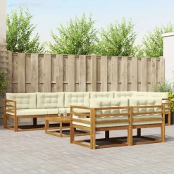 vidaXL Buiten bankenset met kussen 9 pcs Natuurlijk en Crème