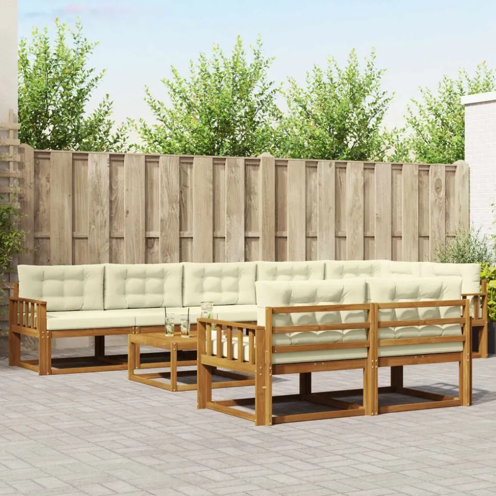 vidaXL Buiten bankenset met kussen 9 pcs Natuurlijk en Crème