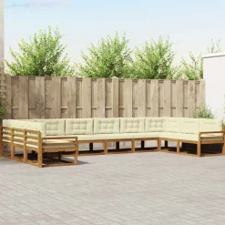 vidaXL Buiten bankenset met kussen 10 pcs Natuurlijk en Crème