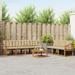 vidaXL Buiten bankenset met kussen 8 pcs Natuurlijk en Beige