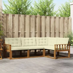 vidaXL Buiten bankenset met kussen 4 pcs Natuurlijk en Crème