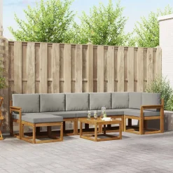 vidaXL Buiten bankenset met kussen 8 pcs Natuurlijk en Lichtgrijs