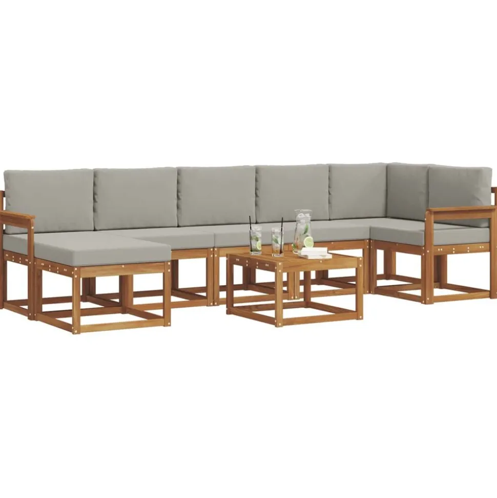 vidaXL Buiten bankenset met kussen 8 pcs Natuurlijk en Lichtgrijs