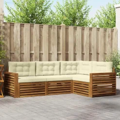 vidaXL Buiten bankenset met kussen 4 pcs Natuurlijk en Crème
