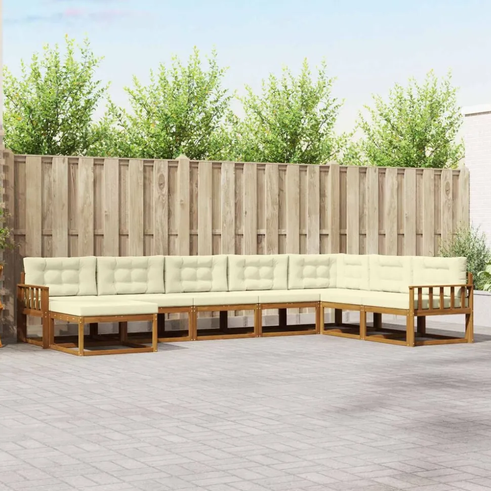 vidaXL Buiten bankenset met kussen 8 pcs Natuurlijk en Crème