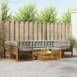 vidaXL Buiten bankenset met kussen 7 pcs Natuurlijk en Lichtgrijs