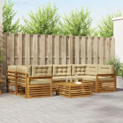 vidaXL Buiten bankenset met kussen 8 pcs Natuurlijk en Beige