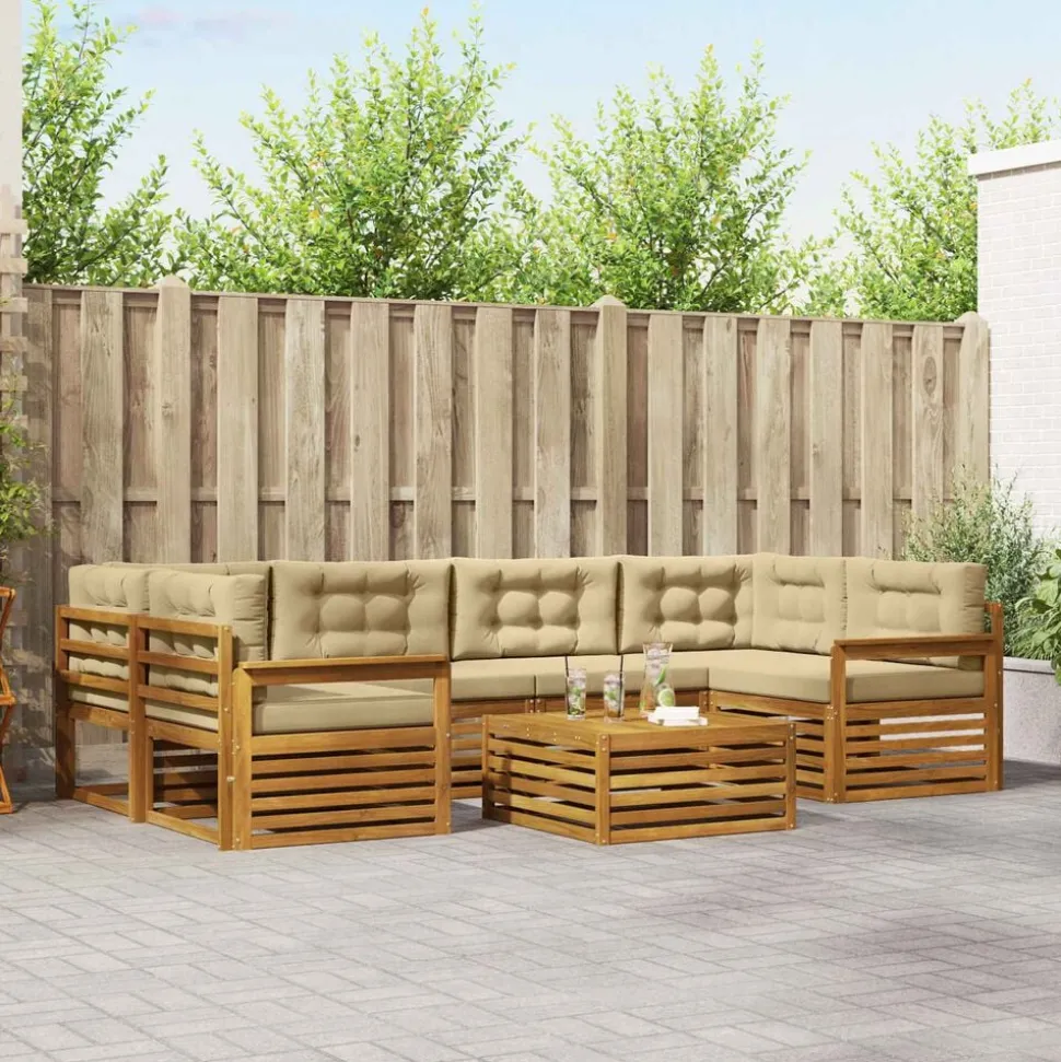 vidaXL Buiten bankenset met kussen 8 pcs Natuurlijk en Beige