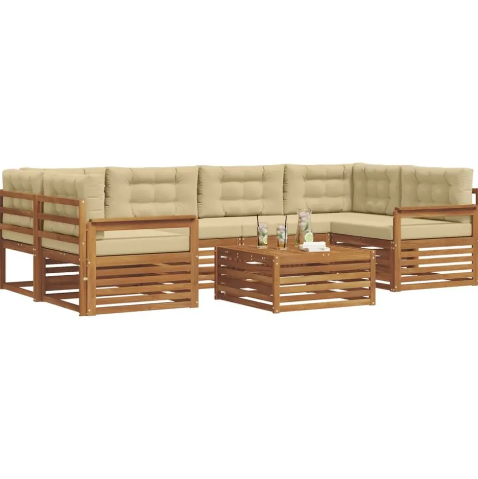 vidaXL Buiten bankenset met kussen 8 pcs Natuurlijk en Beige
