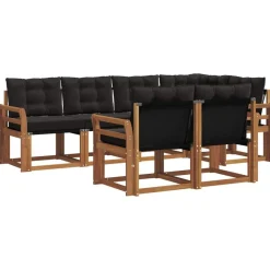 vidaXL Buiten bankenset met kussen 7 pcs Natuurlijk en Zwart