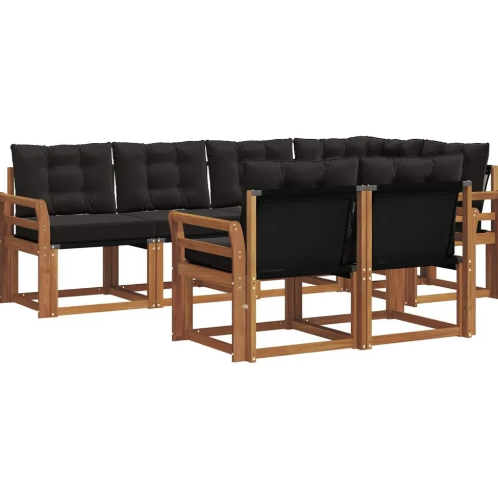 vidaXL Buiten bankenset met kussen 7 pcs Natuurlijk en Zwart