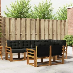 vidaXL Buiten bankenset met kussen 7 pcs Natuurlijk en Zwart