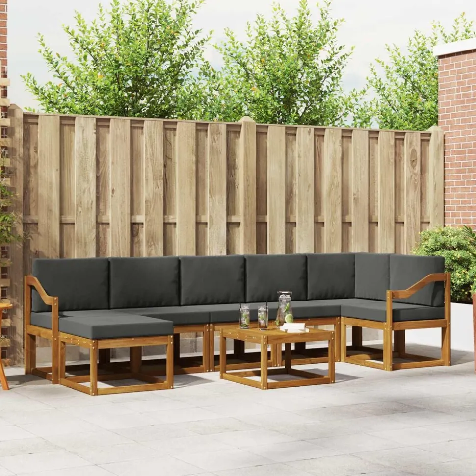 vidaXL Buiten bankenset met kussen 8 pcs Natuurlijk en Antraciet