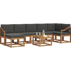 vidaXL Buiten bankenset met kussen 8 pcs Natuurlijk en Antraciet