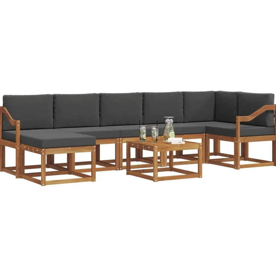 vidaXL Buiten bankenset met kussen 8 pcs Natuurlijk en Antraciet