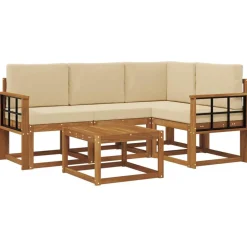 vidaXL Buiten bankenset met kussen 5 pcs Natuurlijk en Beige