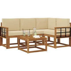 vidaXL Buiten bankenset met kussen 5 pcs Natuurlijk en Beige