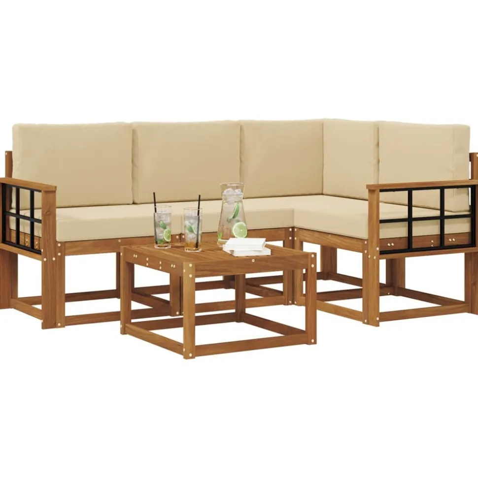 vidaXL Buiten bankenset met kussen 5 pcs Natuurlijk en Beige