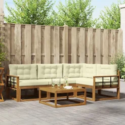 vidaXL Buiten bankenset met kussen 5 pcs Natuurlijk en Crème