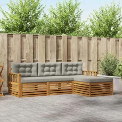 vidaXL Buiten bankenset met kussen 4 pcs Natuurlijk en Lichtgrijs