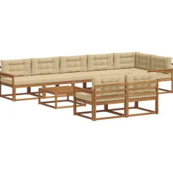 vidaXL Buiten bankenset met kussen 9 pcs Natuurlijk en Beige