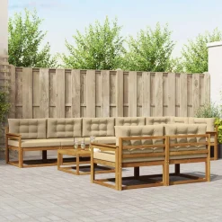 vidaXL Buiten bankenset met kussen 9 pcs Natuurlijk en Beige