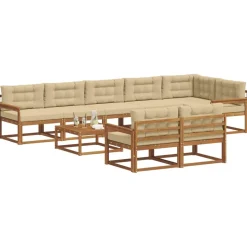 vidaXL Buiten bankenset met kussen 9 pcs Natuurlijk en Beige