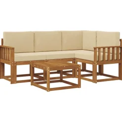 vidaXL Buiten bankenset met kussen 5 pcs Natuurlijk en Beige