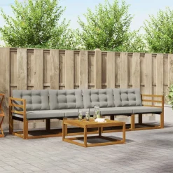 vidaXL Buiten bankenset met kussen 5 pcs Natuurlijk en Lichtgrijs