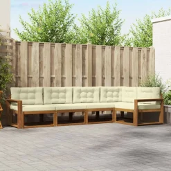vidaXL Buiten bankenset met kussen 5 pcs Natuurlijk en Crème