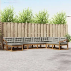 vidaXL Buiten bankenset met kussen 8 pcs Natuurlijk en Lichtgrijs