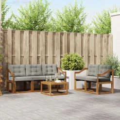 vidaXL Buiten bankenset met kussen 6 pcs Natuurlijk en Lichtgrijs