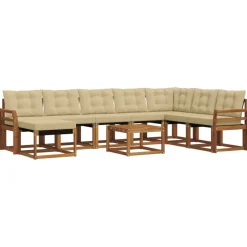 vidaXL Buiten bankenset met kussen 9 pcs Natuurlijk en Beige