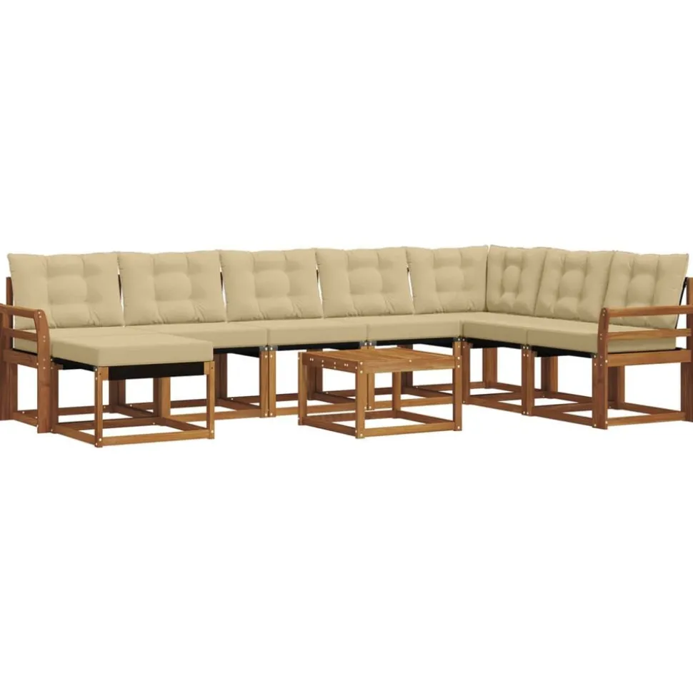 vidaXL Buiten bankenset met kussen 9 pcs Natuurlijk en Beige