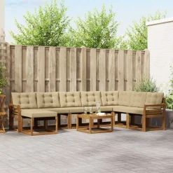 vidaXL Buiten bankenset met kussen 9 pcs Natuurlijk en Beige