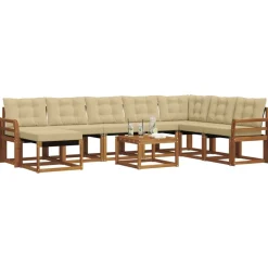 vidaXL Buiten bankenset met kussen 9 pcs Natuurlijk en Beige