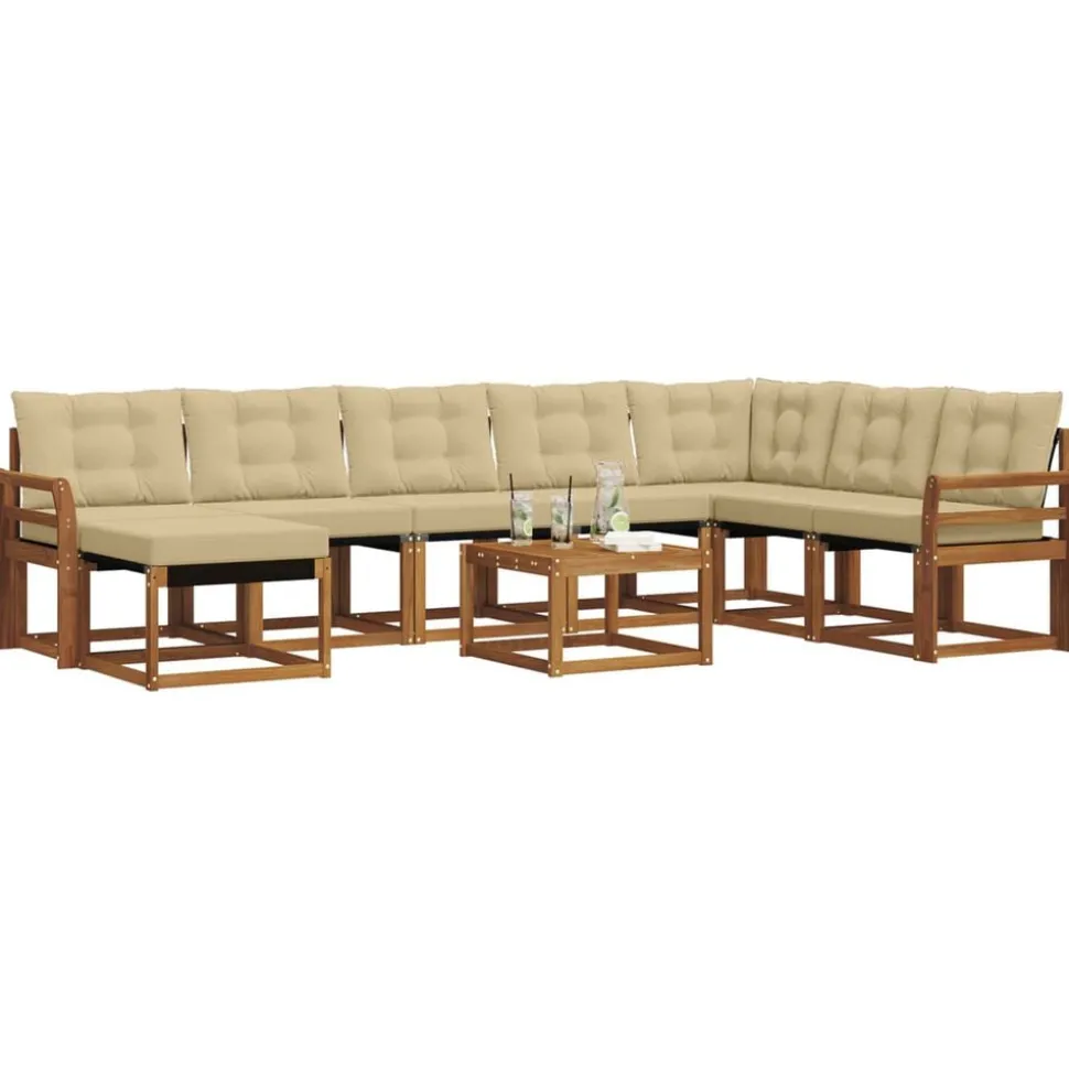 vidaXL Buiten bankenset met kussen 9 pcs Natuurlijk en Beige