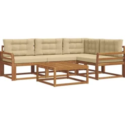 vidaXL Buiten bankenset met kussen 5 pcs Natuurlijk en Beige
