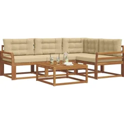 vidaXL Buiten bankenset met kussen 5 pcs Natuurlijk en Beige
